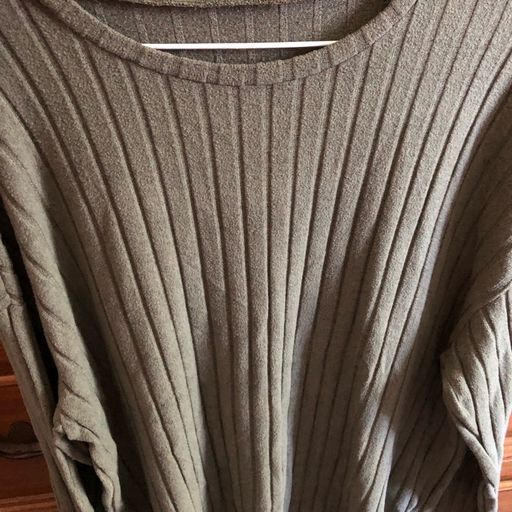 Olive Ribbed Crew Neck Sweater